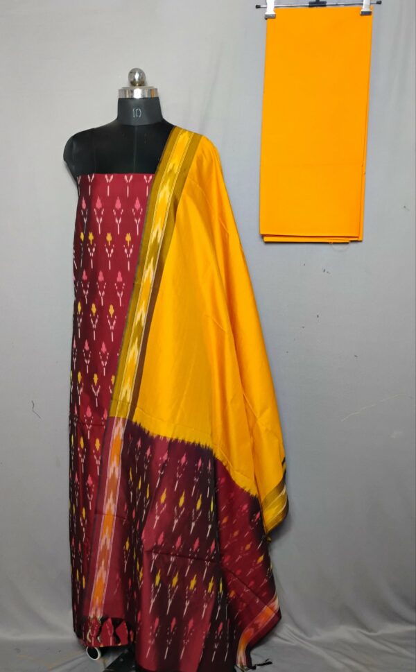 Elegant Cotton Silk Ikat Dress Material Set – 3 Pieces