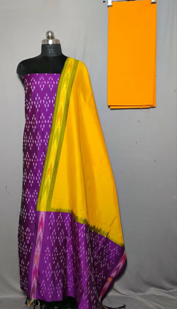 Elegant Cotton Silk Ikat Dress Material Set – 3 Pieces