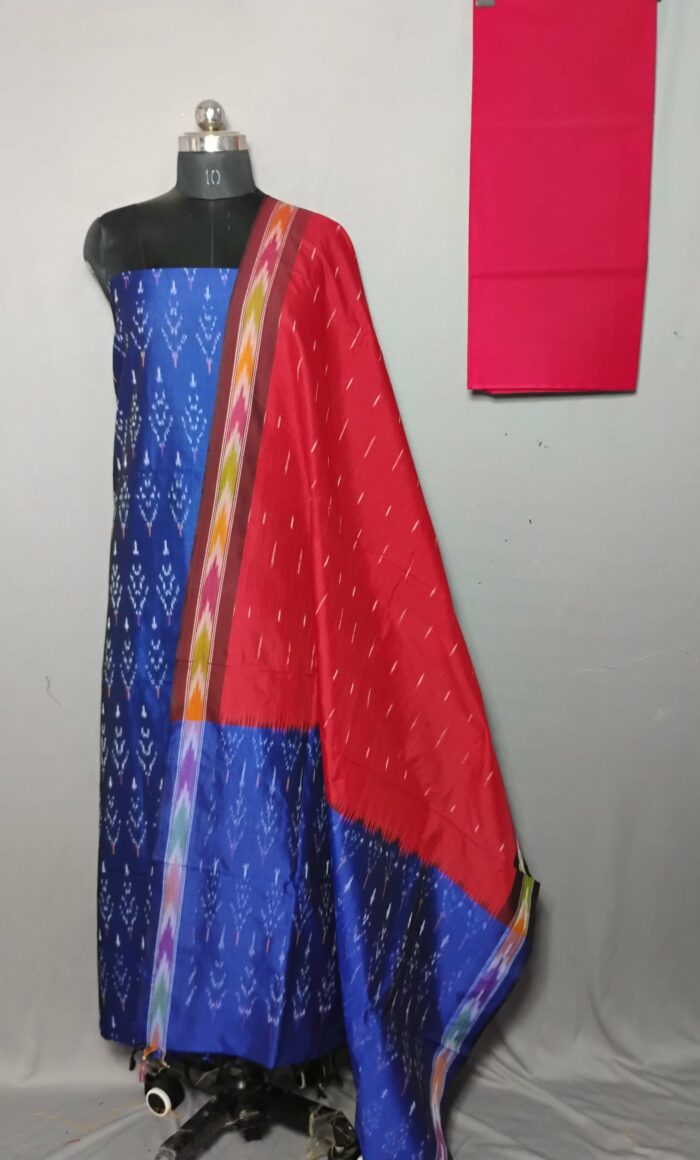 Elegant Cotton Silk Ikat Dress Material Set – 3 Pieces - Image 1
