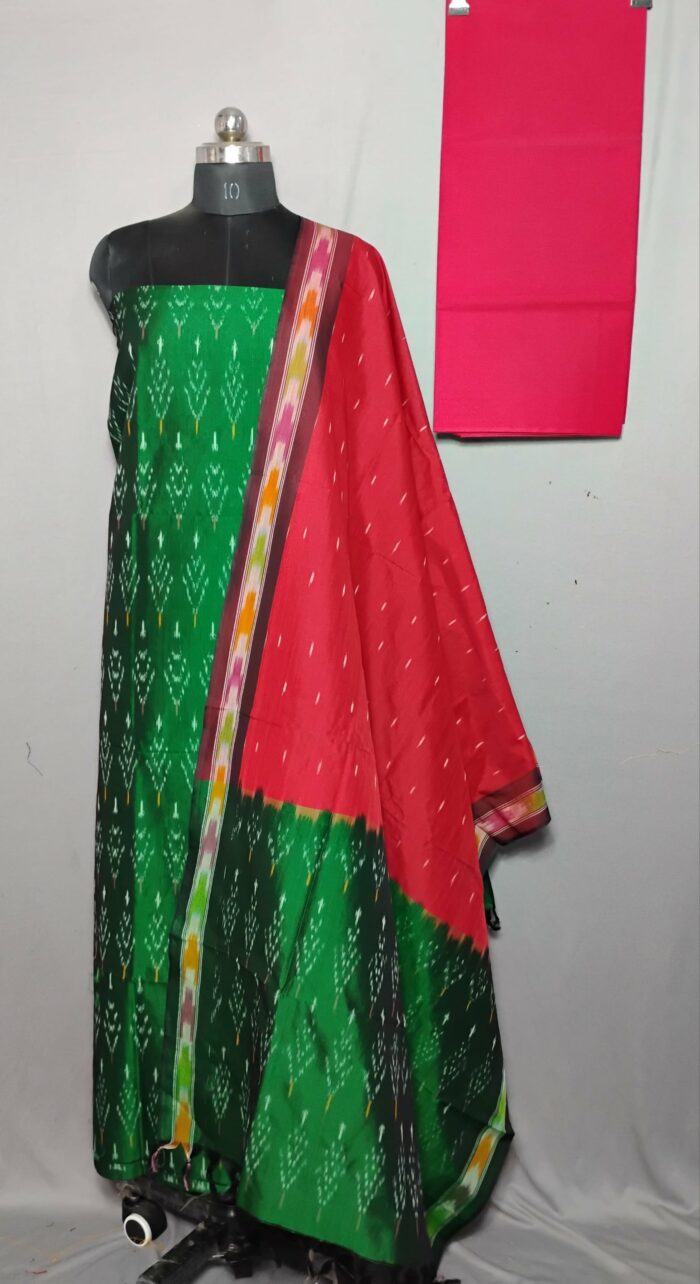 Elegant Cotton Silk Ikat Dress Material Set – 3 Pieces - Image 1