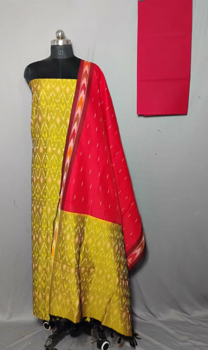 Elegant Cotton Silk Ikat Dress Material Set – 3 Pieces - Image 1