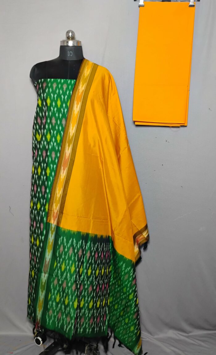 Elegant Cotton Silk Ikat Dress Material Set – 3 Pieces - Image 1