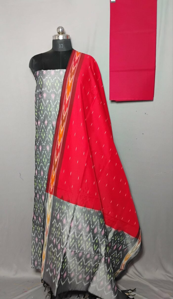 Elegant Cotton Silk Ikat Dress Material Set – 3 Pieces - Image 1