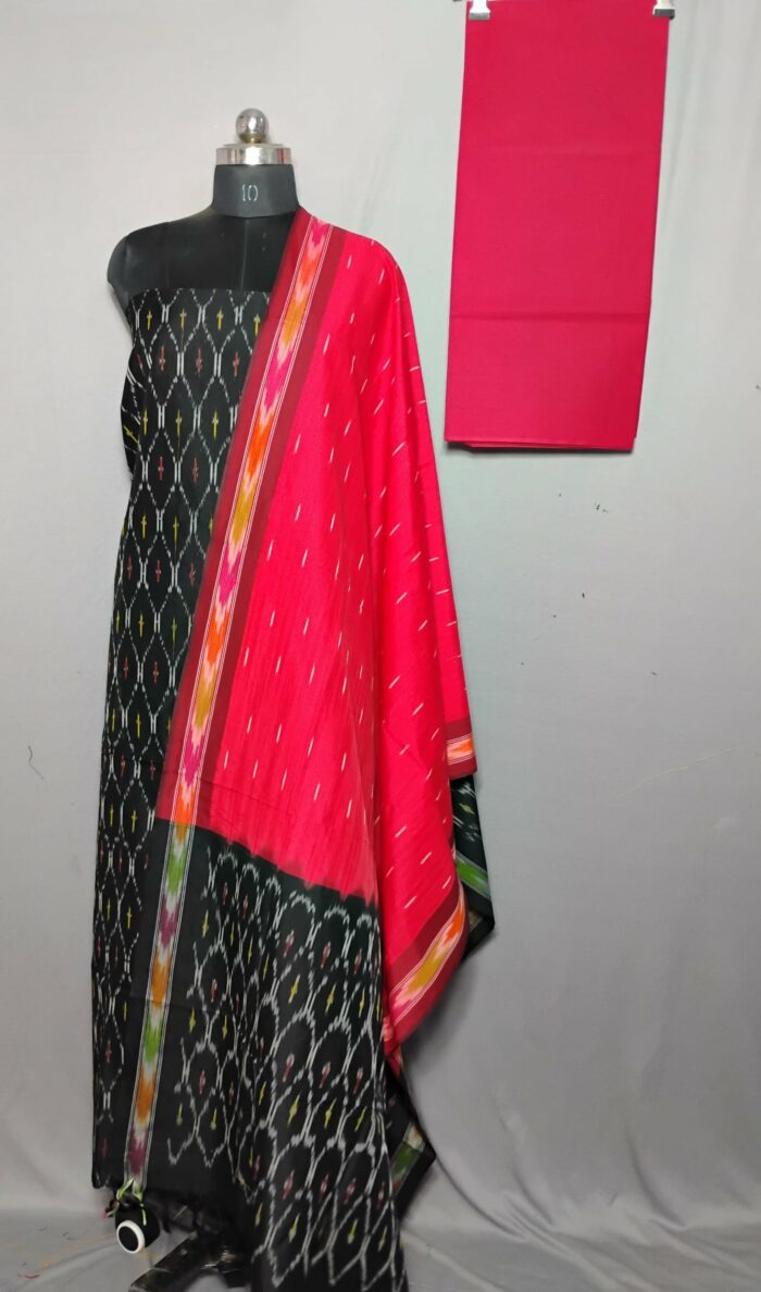Elegant Cotton Silk Ikat Dress Material Set – 3 Pieces - Image 1