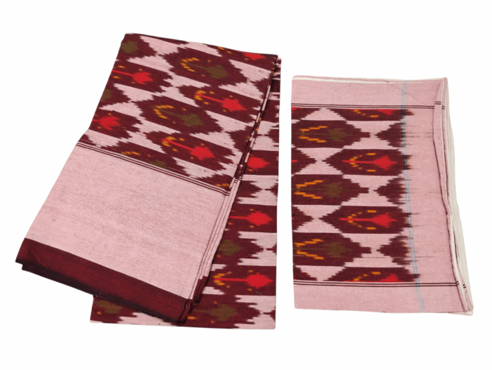 Handloom Bedsheet with pochampally ikat design - 100% Cotton, 9x7 Feet with two Pillow Covers - Image 1
