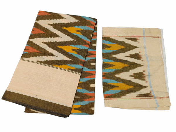 Handloom Bedsheet with pochampally ikat design - 100% Cotton, 9x7 Feet with two Pillow Covers