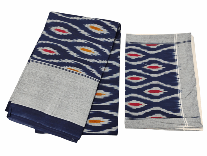 Handloom Bedsheet with pochampally ikat design - 100% Cotton, 9x7 Feet with two Pillow Covers - Image 1