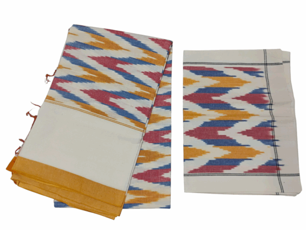 Handloom Bedsheet with pochampally ikat design - 100% Cotton, 9x7 Feet with two Pillow Covers