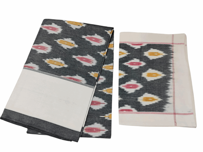 Handloom Bedsheet with pochampally ikat design - 100% Cotton, 9x7 Feet with two Pillow Covers - Image 1