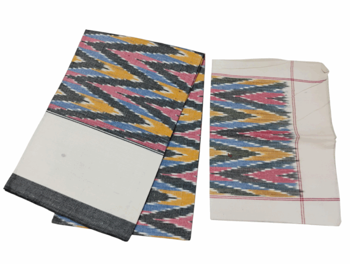 Handloom Bedsheet with pochampally ikat design - 100% Cotton, 9x7 Feet with two Pillow Covers - Image 1