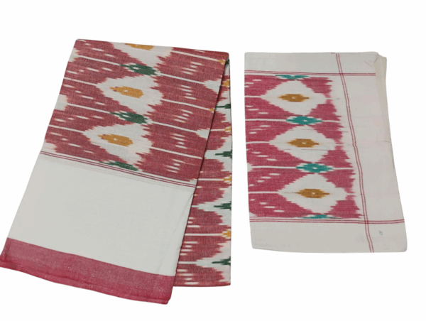Handloom Bedsheet with pochampally ikat design - 100% Cotton, 9x7 Feet with two Pillow Covers