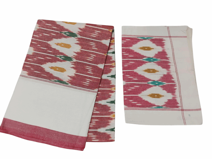 Handloom Bedsheet with pochampally ikat design - 100% Cotton, 9x7 Feet with two Pillow Covers - Image 1