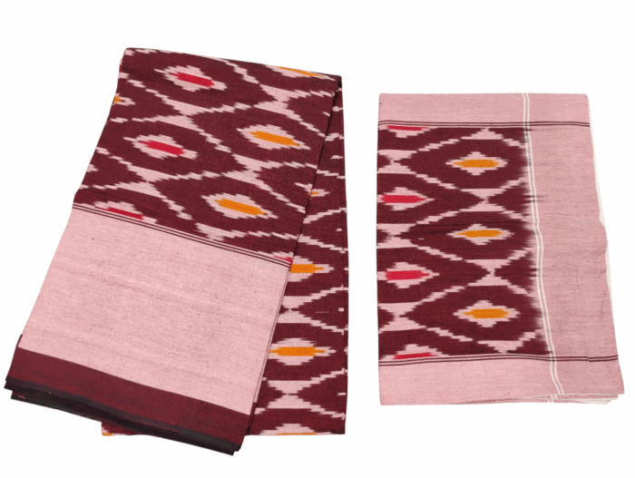 Handloom Bedsheet with pochampally ikat design - 100% Cotton, 9x7 Feet with two Pillow Covers - Image 1