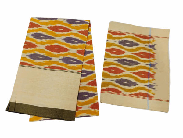 Handloom Bedsheet with pochampally ikat design - 100% Cotton, 9x7 Feet with two Pillow Covers
