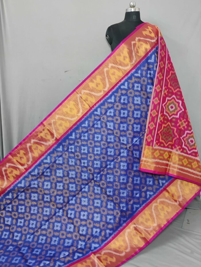 Pochampally Saree in Cotton Silk with Ikat Design & Blouse - Image 1