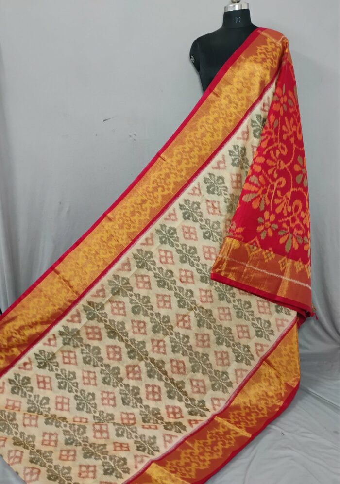 Pochampally Saree in Cotton Silk with Ikat Design & Blouse - Image 1