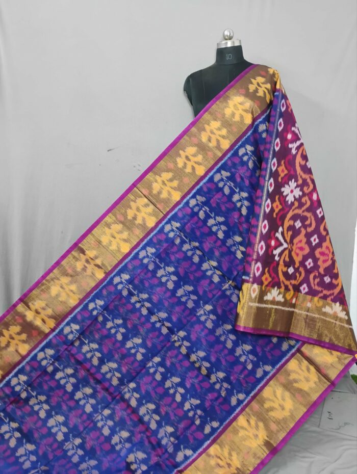 Pochampally Saree in Cotton Silk with Ikat Design & Blouse - Image 1