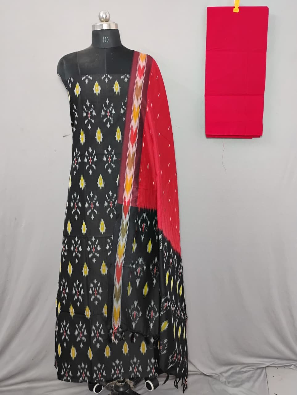 2025/07/1000404017-1.jpg Elegant Cotton Silk Ikat Dress Material Set – 3 Pieces - Image 1