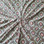Shop premium handwoven Pochampally ikat fabric featuring a vibrant red, mustard, and white diamond pattern. Ideal for sarees, dupattas, kurtas, and home decor