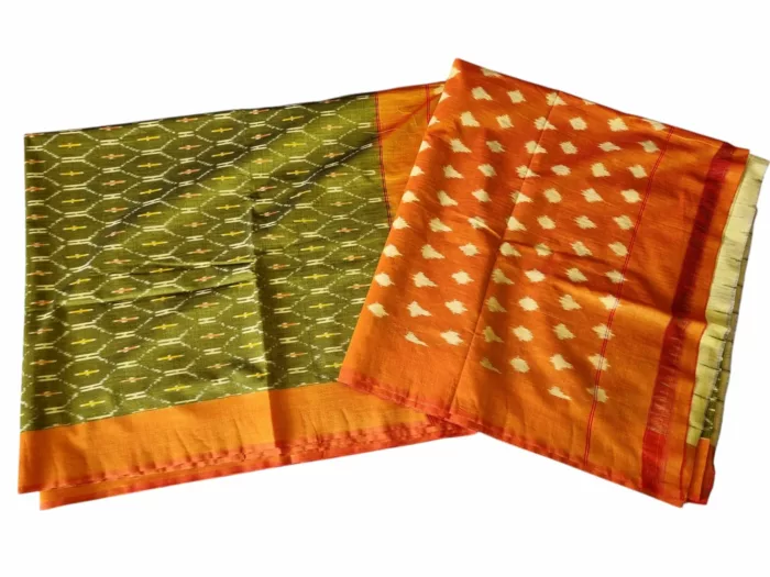 Handwoven Pochampally saree with traditional Ikat design in vibrant colors"