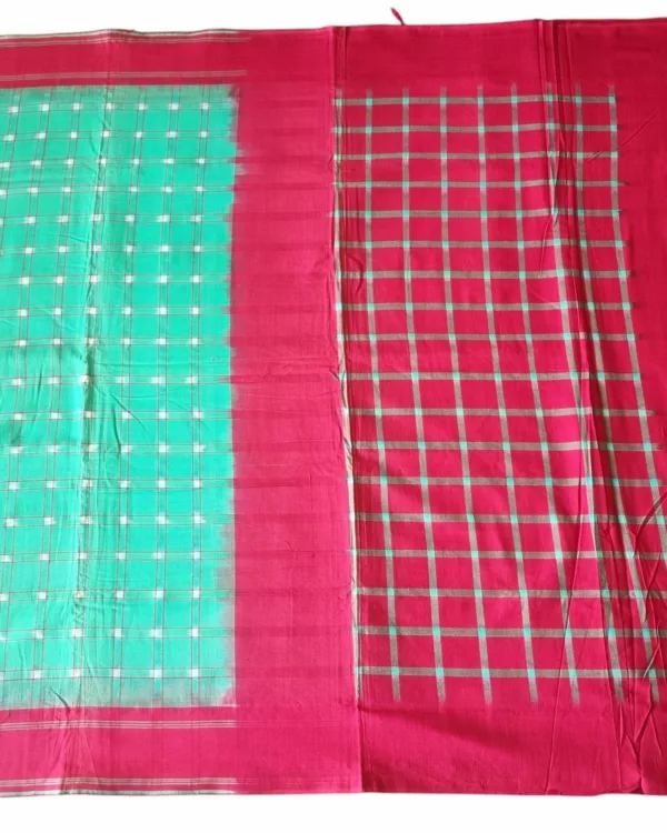 Handloom Pochampally Ikat cotton saree with attached blouse – traditional wear