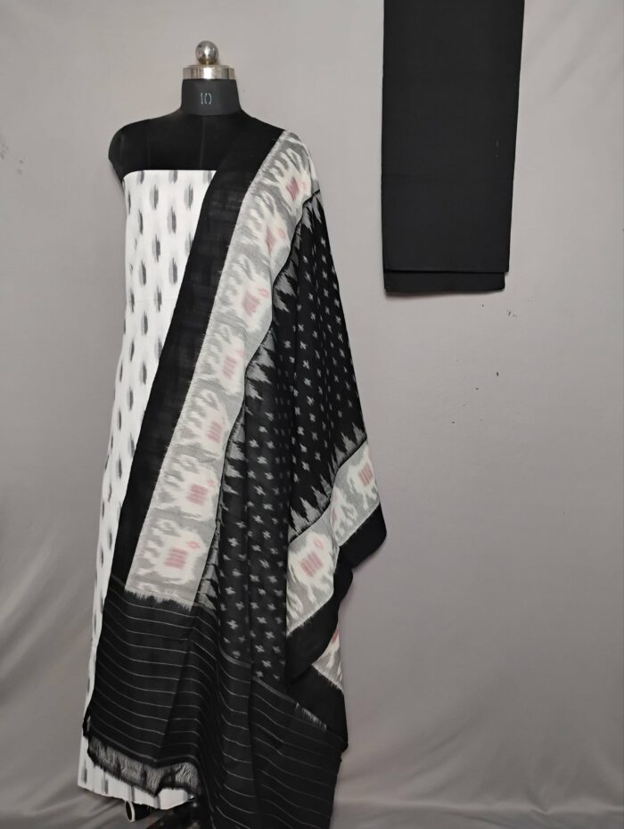 Handloom Pochampally Ikat Cotton Silk 3-Piece Dress Material Set - Image 1