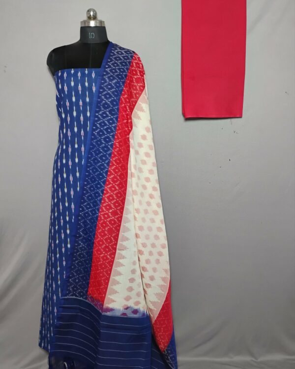 Handloom Pochampally Ikat Cotton Silk 3-Piece Dress Material Set