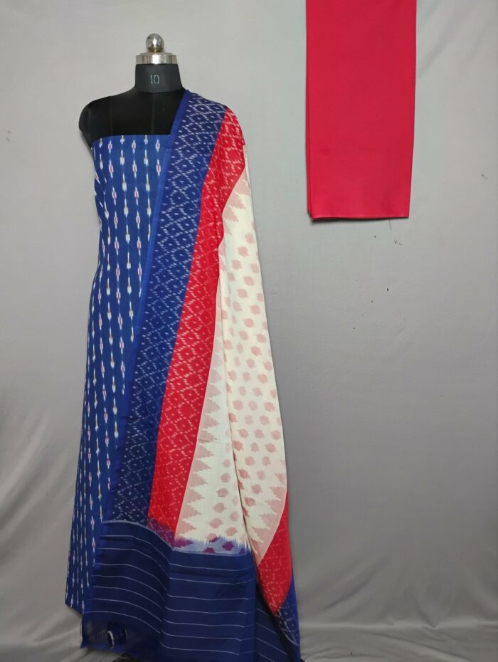 Handloom Pochampally Ikat Cotton Silk 3-Piece Dress Material Set - Image 1