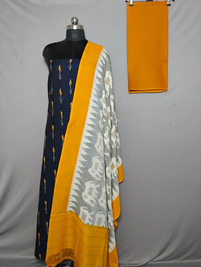 Handloom Pochampally Ikat Cotton Silk 3-Piece Dress Material Set - Image 1