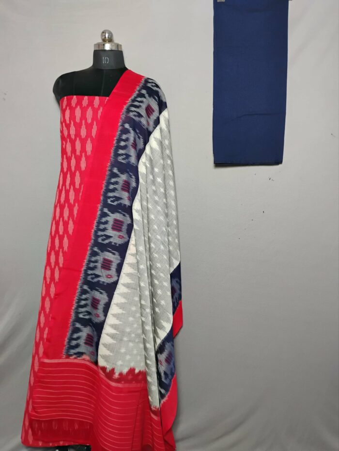 Handloom Pochampally Ikat Cotton Silk 3-Piece Dress Material Set - Image 1