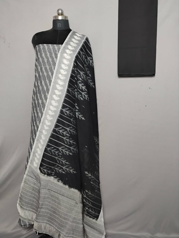 Handloom Pochampally Ikat Cotton Silk 3-Piece Dress Material Set" - Image 1