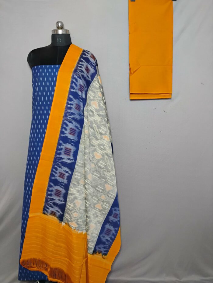 Handloom Pochampally Ikat Cotton Silk 3-Piece Dress Material Set - Image 1