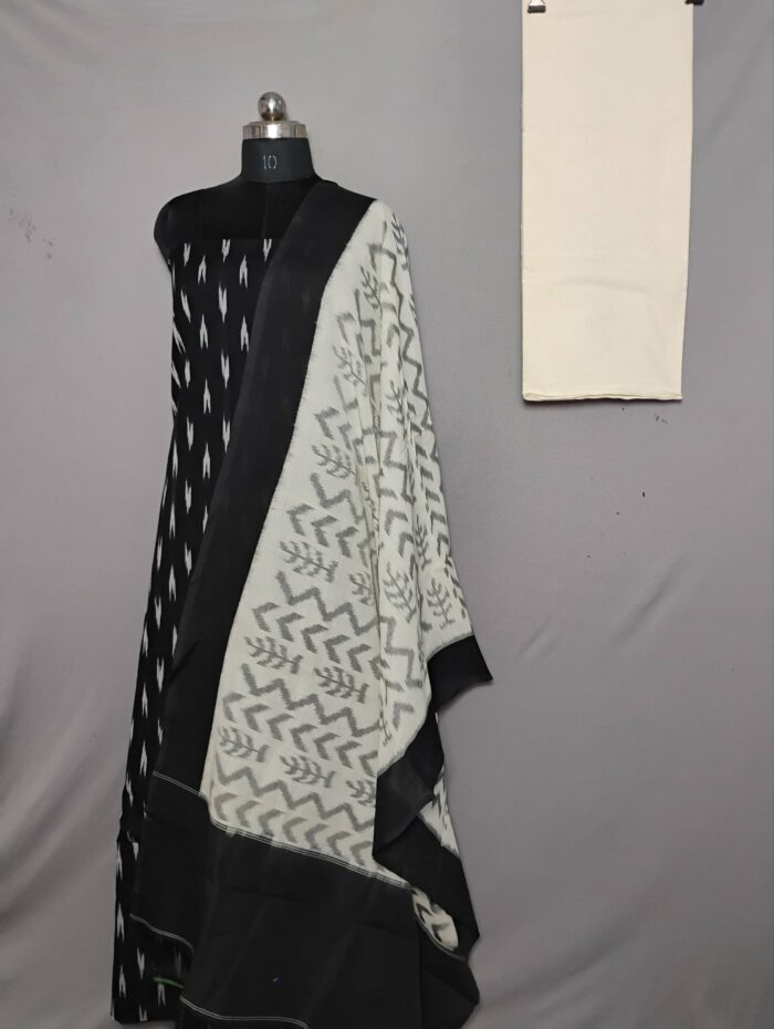 Handloom Pochampally Ikat Cotton Silk 3-Piece Dress Material Set" - Image 1