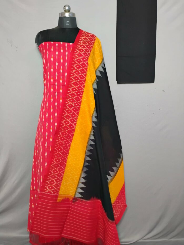 Handloom Pochampally Ikat Cotton Silk 3-Piece Dress Material Set - Image 1
