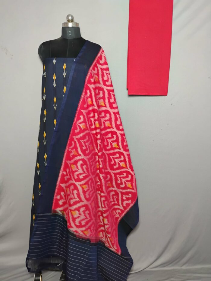 Handloom Pochampally Ikat Cotton Silk 3-Piece Dress Material Set - Image 1