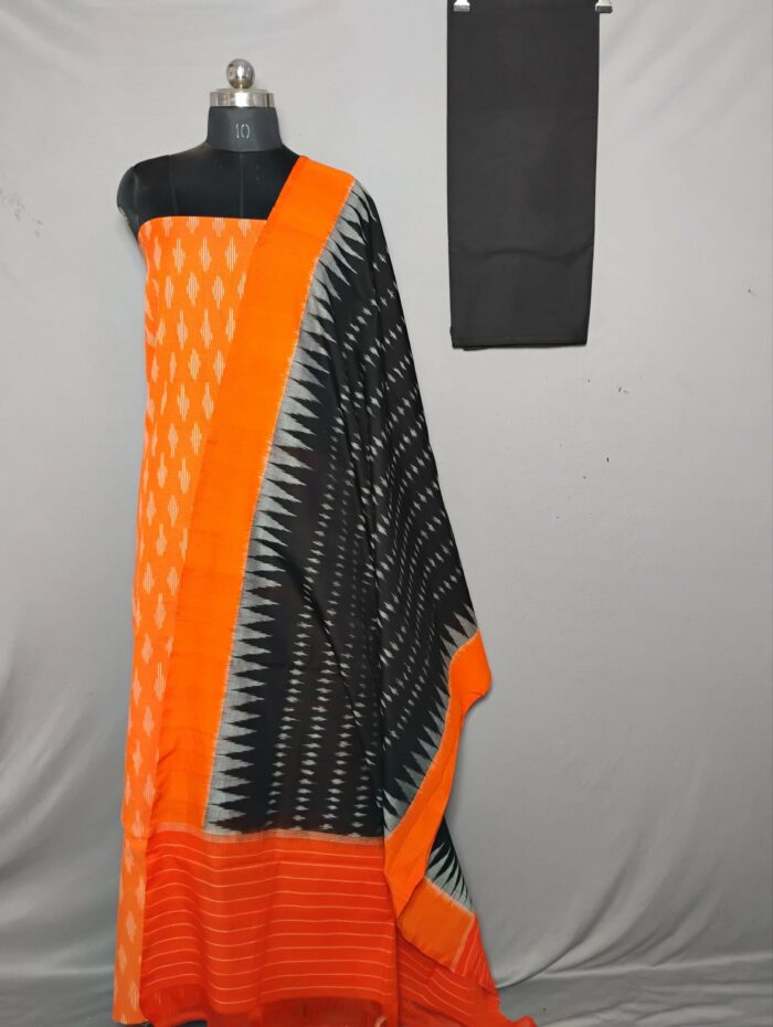 Handloom Pochampally Ikat Cotton Silk 3-Piece Dress Material Set - Image 1