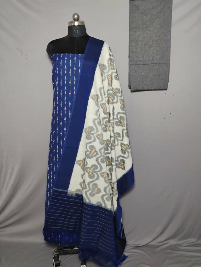 Handloom Pochampally Ikat Cotton Silk 3-Piece Dress Material Set - Image 1
