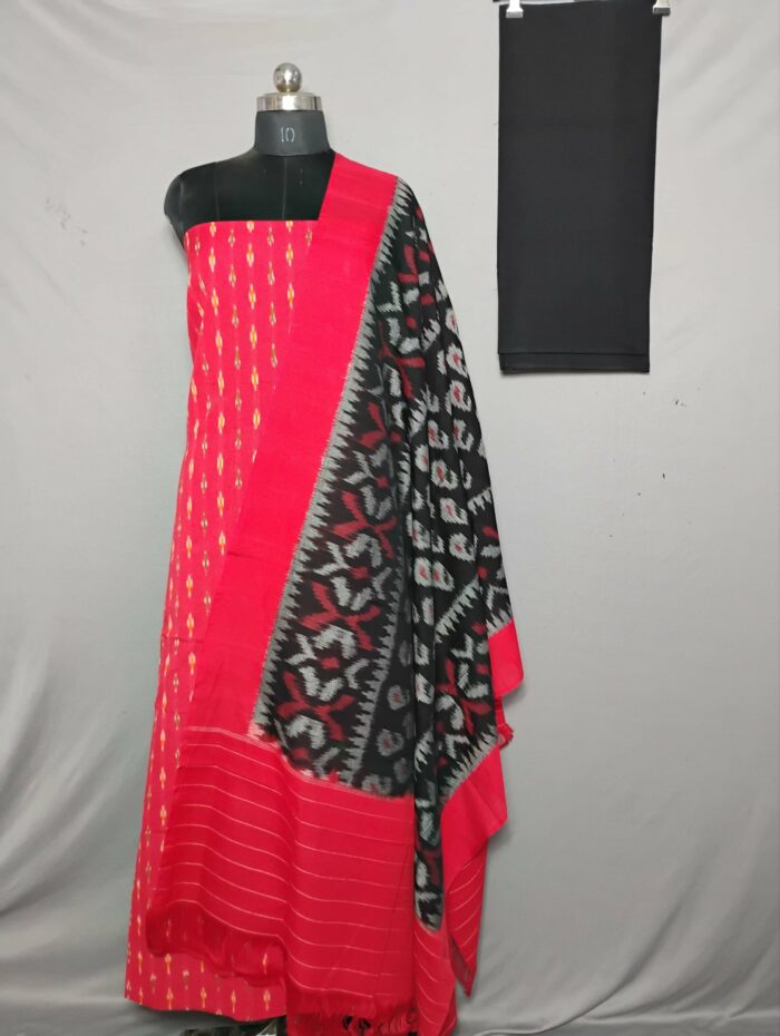 Handloom Pochampally Ikat Cotton Silk 3-Piece Dress Material Set - Image 1