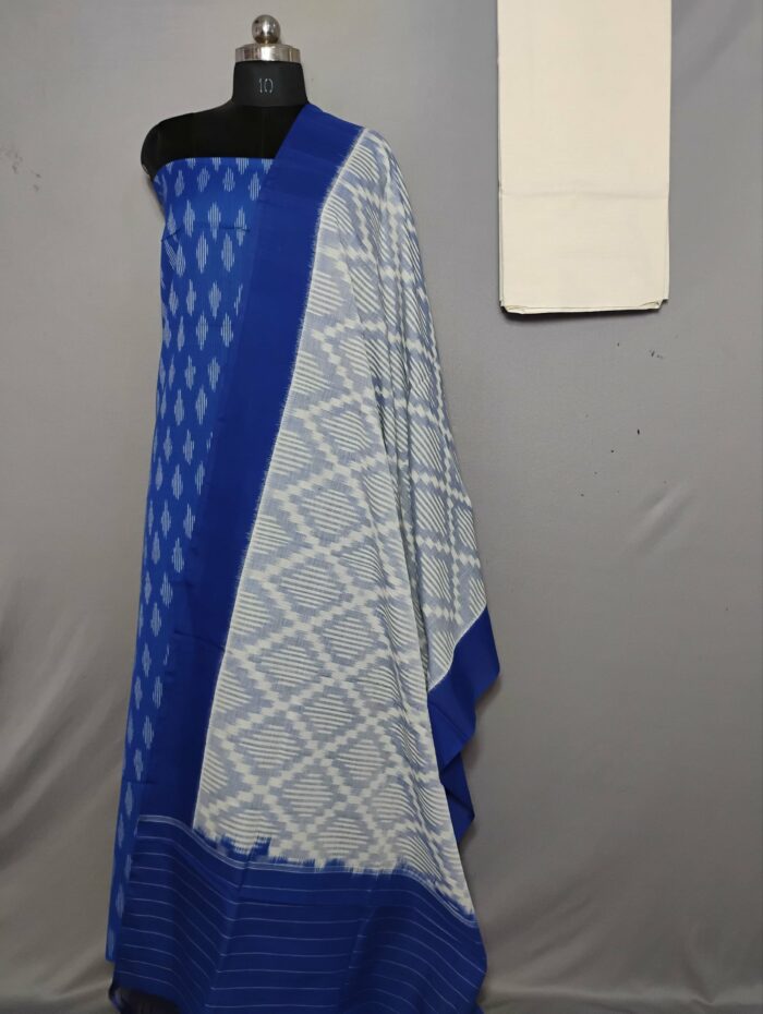 Handloom Pochampally Ikat Cotton Silk 3-Piece Dress Material Set - Image 1