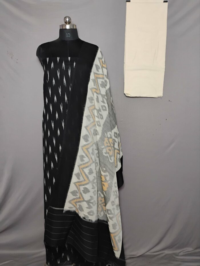 Handloom Pochampally Ikat Cotton Silk 3-Piece Dress Material Set - Image 1