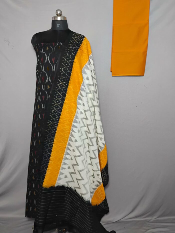 Handloom Pochampally Ikat Cotton Silk 3-Piece Dress Material Set" - Image 1