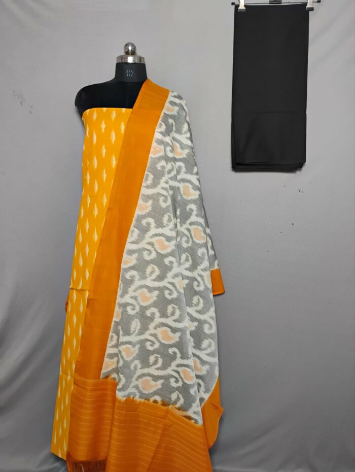 Handloom Pochampally Ikat Cotton Silk 3-Piece Dress Material Set - Image 1