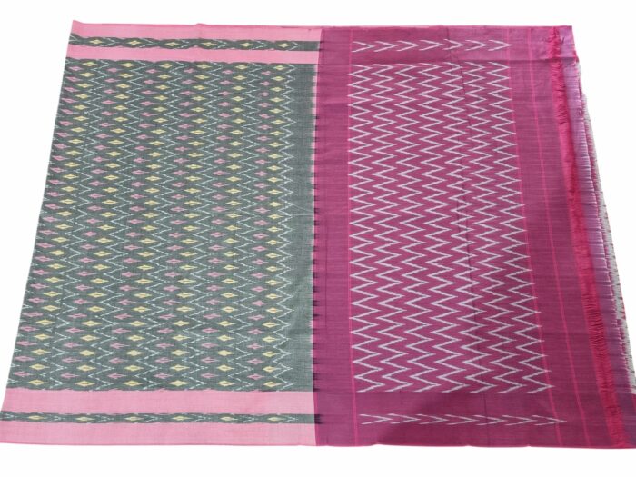 kat Mercerised Cotton pochampally Saree with Matching Blouse - Image 1