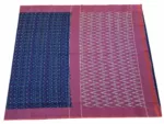 A model wearing a [Main Color] and [Secondary Color] mercerised cotton Pochampally saree with traditional Ikat patterns