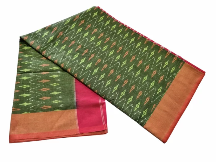 kat Mercerised Cotton pochampally Saree with Matching Blouse - Image 4