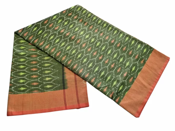 kat Mercerised Cotton pochampally Saree with Matching Blouse - Image 3
