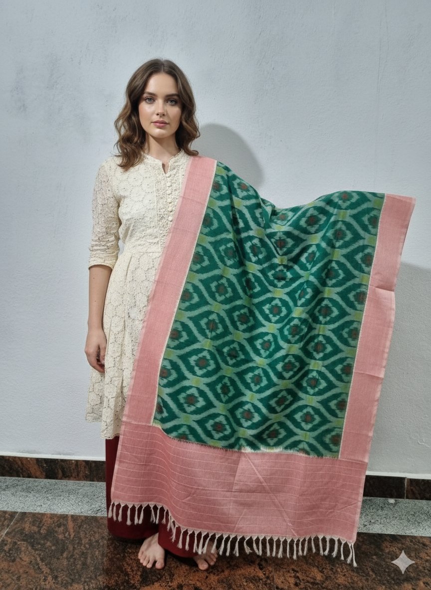2025/09/1000381644.jpg Pure Cotton Pochampally Dupatta handwoven - Image 1