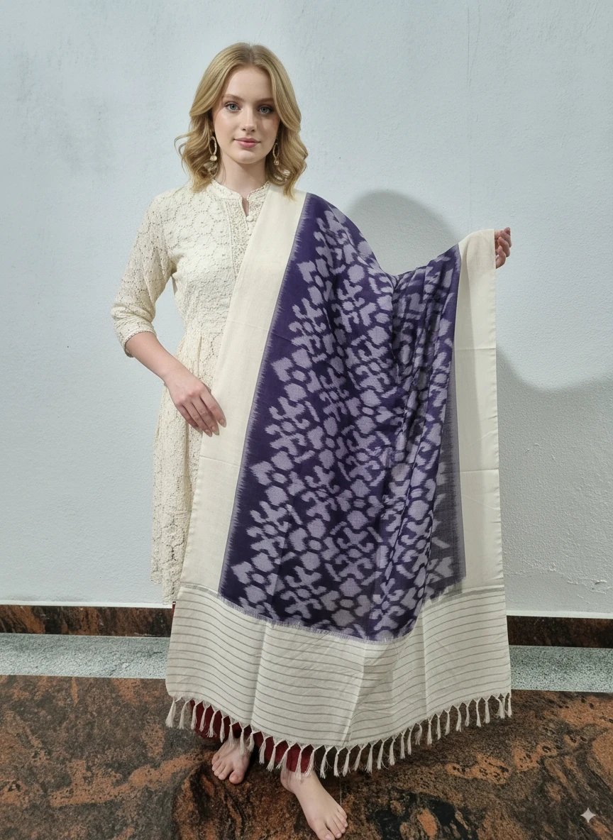 2025/09/1000381650.jpg Pure Cotton Pochampally Dupatta handwoven - Image 1