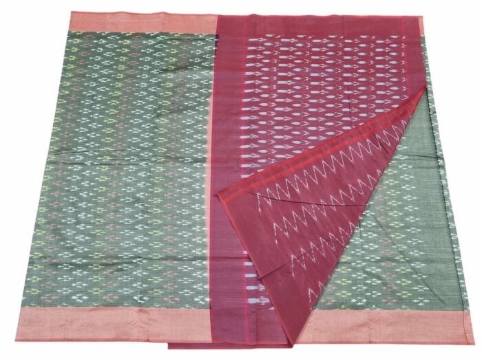 kat Mercerised Cotton pochampally Saree with Matching Blouse - Image 3