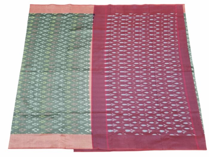 kat Mercerised Cotton pochampally Saree with Matching Blouse - Image 1